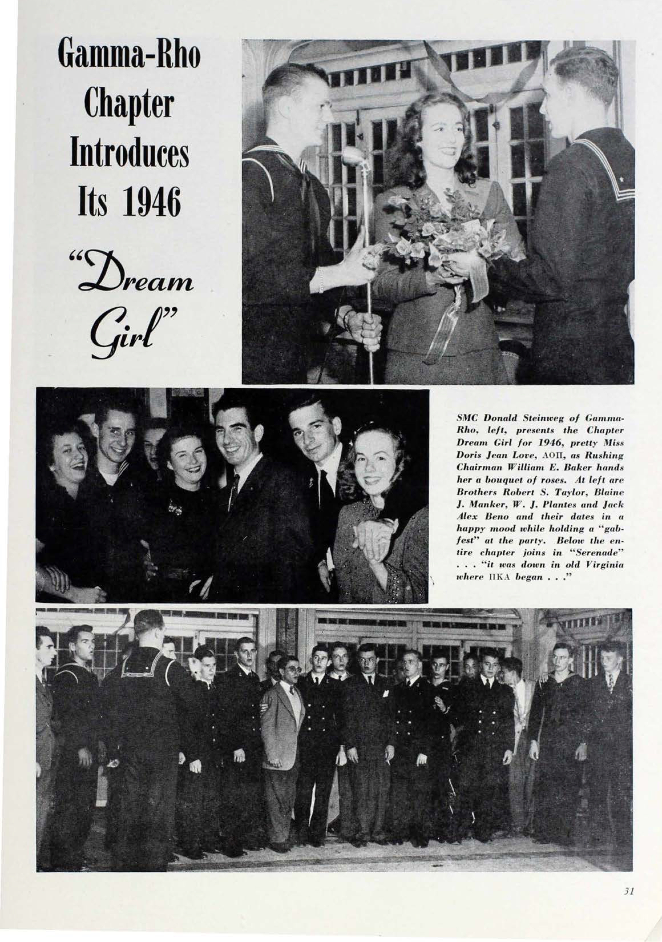 Gamma-Rho Chapter Introduces Its 1946 "Dream Girl"